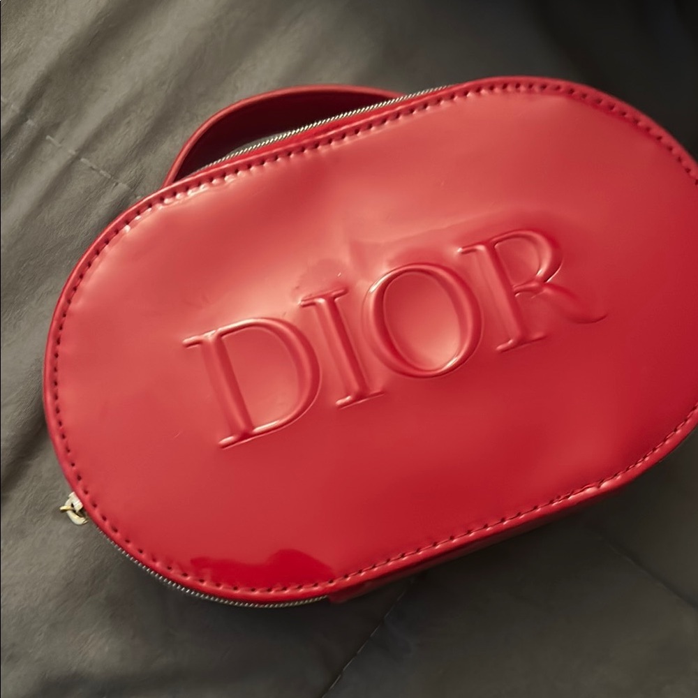 Dior Red Cosmetic Bag with Embossed Logo